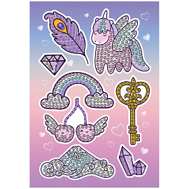 Алмазная мозаика, наклейки ТРИ СОВЫ "Магический единорог", пакет с европодвесом