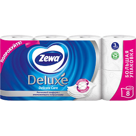 Бумага туалетная Zewa Deluxe 3-слойная белая (8 рулонов в упаковке)