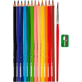 Карандаши акварельные Kores Akuarelle трёхгранные 12 цветов с кистью и точилкой в наборе