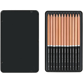 Набор карандашей ч/г Гамма 12шт., 10B-2H, кедр, метал. пенал фото Набор карандашей ч/г Гамма 12шт., 10B-2H, кедр, метал. пенал