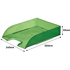Лоток горизонтальный для бумаг Комус Русская серия пластиковый зеленый