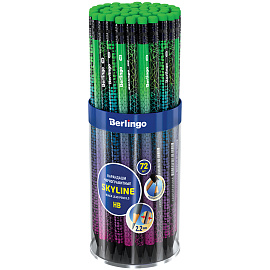 Карандаш ч/г Berlingo "Skyline" HB, черное дерево, круглый, заточен., с ластиком, ассорти