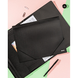 Папка на резинках Комус Шелк А4 15 мм пластиковая до 150 листов черная (толщина обложки 0.5 мм)