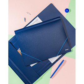 Папка на резинках Комус Шелк А4 15 мм пластиковая до 200 листов синяя (толщина обложки 0.5 мм)