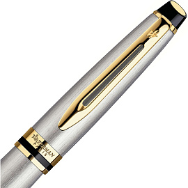 Ручка перьевая Waterman Expert цвет чернил синий цвет корпуса серебристый с позолотой (артикул производителя S0951940)