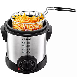 Фритюрница KITFORT KT-2009, 1000 Вт, объем 1 л, регулировка 130-190 °С, 1 корзинка, черная/серебристая, КТ-2009