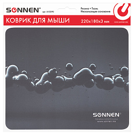 Коврик для мыши SONNEN "DROPS", резина + ткань, 220х180х3 мм, 513290