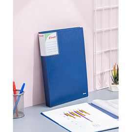 Папка файловая на 80 файлов Комус Шелк A4 35 мм синяя (толщина обложки 0.9 мм)