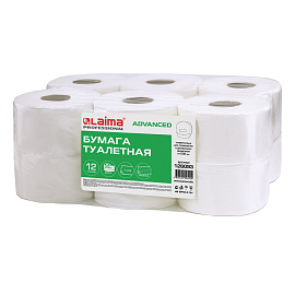Бумага туалетная 200 м, LAIMA (T2), ADVANCED, 1-слойная, цвет белый, КОМПЛЕКТ 12 рулонов, 126093 фото Бумага туалетная 200 м, LAIMA (T2), ADVANCED, 1-слойная, цвет белый, КОМПЛЕКТ 12 рулонов, 126093
