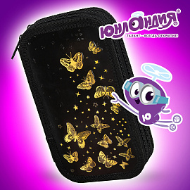 Пенал ЮНЛАНДИЯ, 2 отделения, ламинированный картон, конгрев, 19х11 см, "Golden", 273495