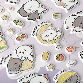 Наклейки объемные MESHU "Cute kittens", 10*23см, с блестками, пакет европодвес