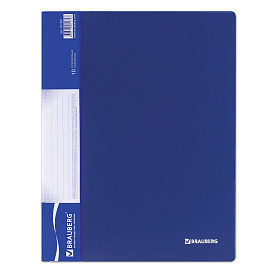 Папка 10 вкладышей BRAUBERG стандарт, синяя, 0,6 мм, 221591