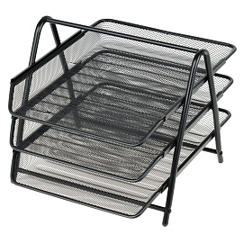 Лоток для бумаг горизонтальный СТАММ, 3 секции, металл, черный