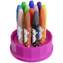 Масляные мелки ГАММА "Малыш" 12 цветов, 11х75 мм, шестигранные, пластиковый стакан-подставка, 051218_01