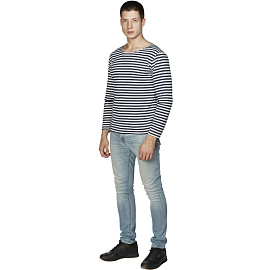 Тельняшка летняя длинный рукав в темно-синюю полосу (размер 52)