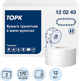 Бумага туалетная рулонная Торк (Tork) Premium T2 2-слойная белая 12 рулонов по 170 метров (120243)