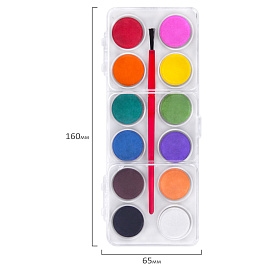 Краски акварельные ПИФАГОР "СОЛНЫШКО", 12 цветов, круглые кюветы, пенал, 192635