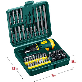 Отвёртка реверсивная Kraftool с набором бит и торцевыми головками (43 предмета, 25556-H43)
