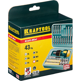 Отвёртка реверсивная Kraftool с набором бит и торцевыми головками (43 предмета, 25556-H43)