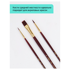 Набор художественных кистей синтетика бордовая Гамма "Вернисаж", 3шт., круглые №0, 4, плоские №10, блистер, европодвес