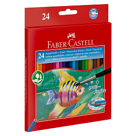 Карандаши цветные акварельные Faber-Castell шестигранные 24 цвета с кистью фото Карандаши цветные акварельные Faber-Castell шестигранные 24 цвета с кистью