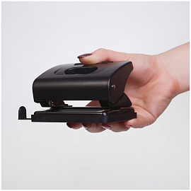 Дырокол OfficeSpace 20л., пластиковый, черный, с линейкой фото Дырокол OfficeSpace 20л., пластиковый, черный, с линейкой