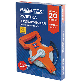 Рулетка геодезическая 20 м х 13 мм, лента фибергласс, открытый корпус, RABBITEX (РАББИТЕКС), 671366