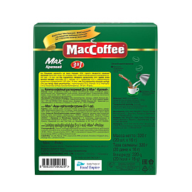 Кофе порционный растворимый MacCoffee Max 3 в 1 крепкий 20 пакетиков по 16 г