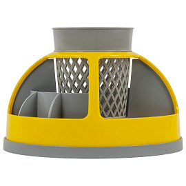 Подставка-органайзер STAFF "Attraction", 9 отделений, вращающаяся, серая/желтая, 238318