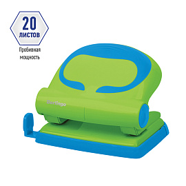 Дырокол Berlingo "Fuze" 20л., пластиковый, зеленый, с линейкой фото Дырокол Berlingo "Fuze" 20л., пластиковый, зеленый, с линейкой