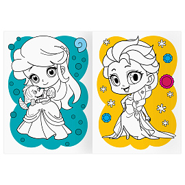 Раскраска с цв. фоном А4, 16 стр., ТРИ СОВЫ "Сказочные принцессы