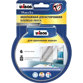 Клейкая лента двусторонняя монтажная для крепления зеркал Unibob на вспененной основе 19 мм х 5 м