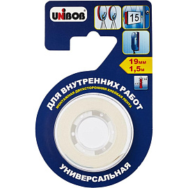 Клейкая лента двусторонняя монтажная для внутренних работ Unibob на вспененной основе 19 мм х 1.5 м фото Клейкая лента двусторонняя монтажная для внутренних работ Unibob на вспененной основе 19 мм х 1.5 м
