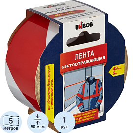 Лента клейкая для разметки светоотражающая Unibob красная/белая 48 мм x 5 м фото Лента клейкая для разметки светоотражающая Unibob красная/белая 48 мм x 5 м