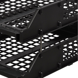 Лоток горизонтальный для бумаг Стамм Strong пластиковый черный решетчатый (2 штуки в упаковке)