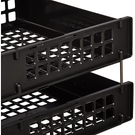 Лоток горизонтальный для бумаг Стамм Strong пластиковый черный решетчатый (2 штуки в упаковке)