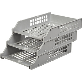 Лоток горизонтальный для бумаг Стамм Strong пластиковый серый решетчатый (3 штуки в упаковке)