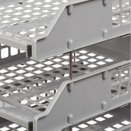 Лоток горизонтальный для бумаг Стамм Strong пластиковый серый решетчатый (3 штуки в упаковке)