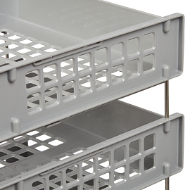 Лоток горизонтальный для бумаг Стамм Strong пластиковый серый решетчатый (3 штуки в упаковке)