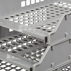 Лоток горизонтальный для бумаг Стамм Strong пластиковый серый решетчатый (3 штуки в упаковке)