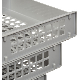 Лоток горизонтальный для бумаг Стамм Strong пластиковый серый решетчатый (3 штуки в упаковке)