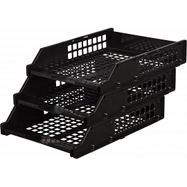 Лоток горизонтальный для бумаг Стамм Strong пластиковый черный решетчатый (3 штуки в упаковке)