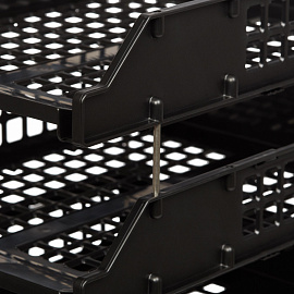 Лоток горизонтальный для бумаг Стамм Strong пластиковый черный решетчатый (3 штуки в упаковке)