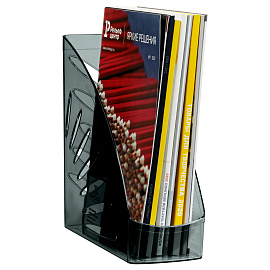 Лоток для бумаг вертикальный СТАММ "Тропик", тонированный черный, ширина 110мм фото Лоток для бумаг вертикальный СТАММ "Тропик", тонированный черный, ширина 110мм