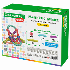 Магнитный конструктор MAGNETIC STICKS, 72 магнитные детали, BRAUBERG KIDS, 665722 фото Магнитный конструктор MAGNETIC STICKS, 72 магнитные детали, BRAUBERG KIDS, 665722