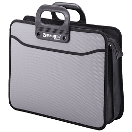 Папка-портфель пластиковая BRAUBERG ПРЕМЬЕР А4 (390х315х120 мм), 3 отделения, фактура "бисер", серая, 223083