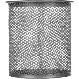 Подставка-стакан для канцелярских принадлежностей серебристая 8.2x8.2x9.8 см