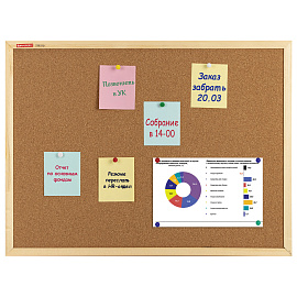 Доска пробковая для объявлений 45х60 см, деревянная рамка, BRAUBERG Wood, 238310