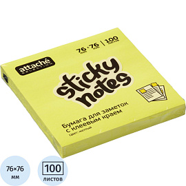 Стикеры Attache Selection 76x76 мм неоновые желтые (1 блок на 100 листов)