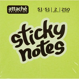 Стикеры Attache Selection 51х51 мм неоновые и пастельные 2 цвета (1 блок на 250 листов)